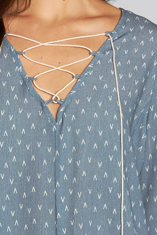 Geometric Lace Up Long Sleeve Top