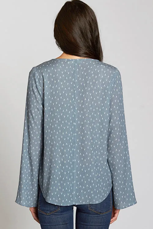 Geometric Lace Up Long Sleeve Top