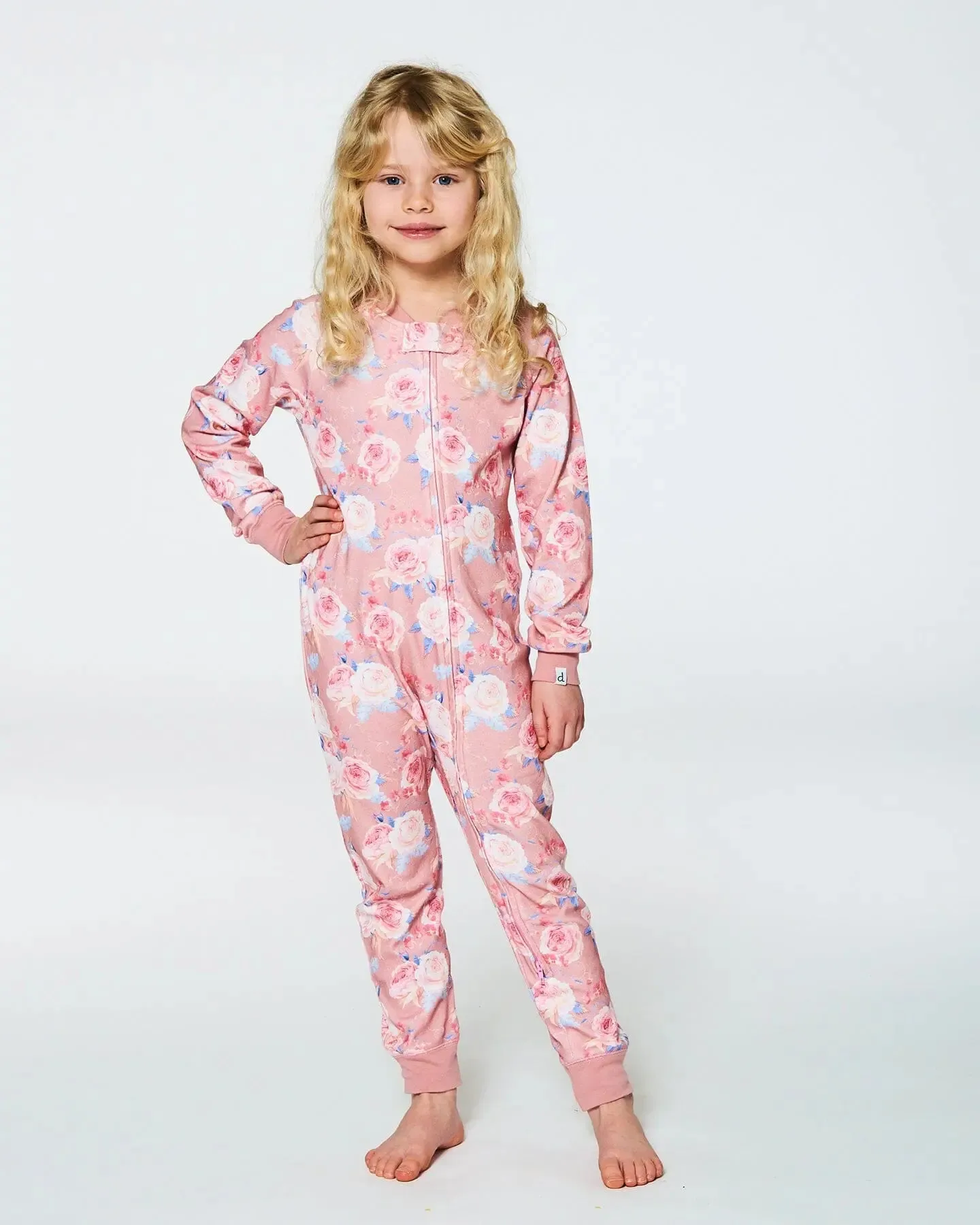 Organic Cotton One Piece Pajama Old Pink Printed Roses