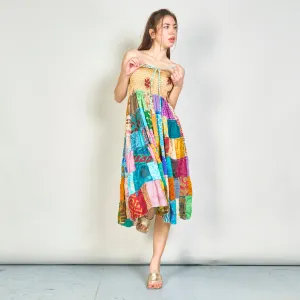 Patchwork bohemian smocked maxi dress wholesale