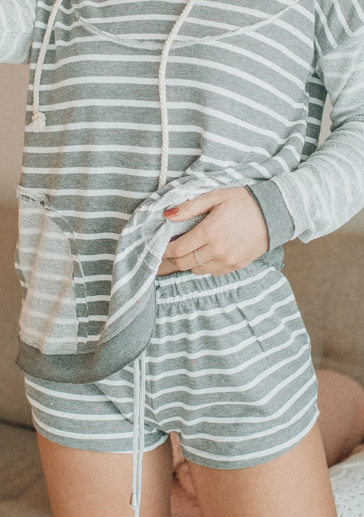 Striped Confetti Drawstring Basic Shorts