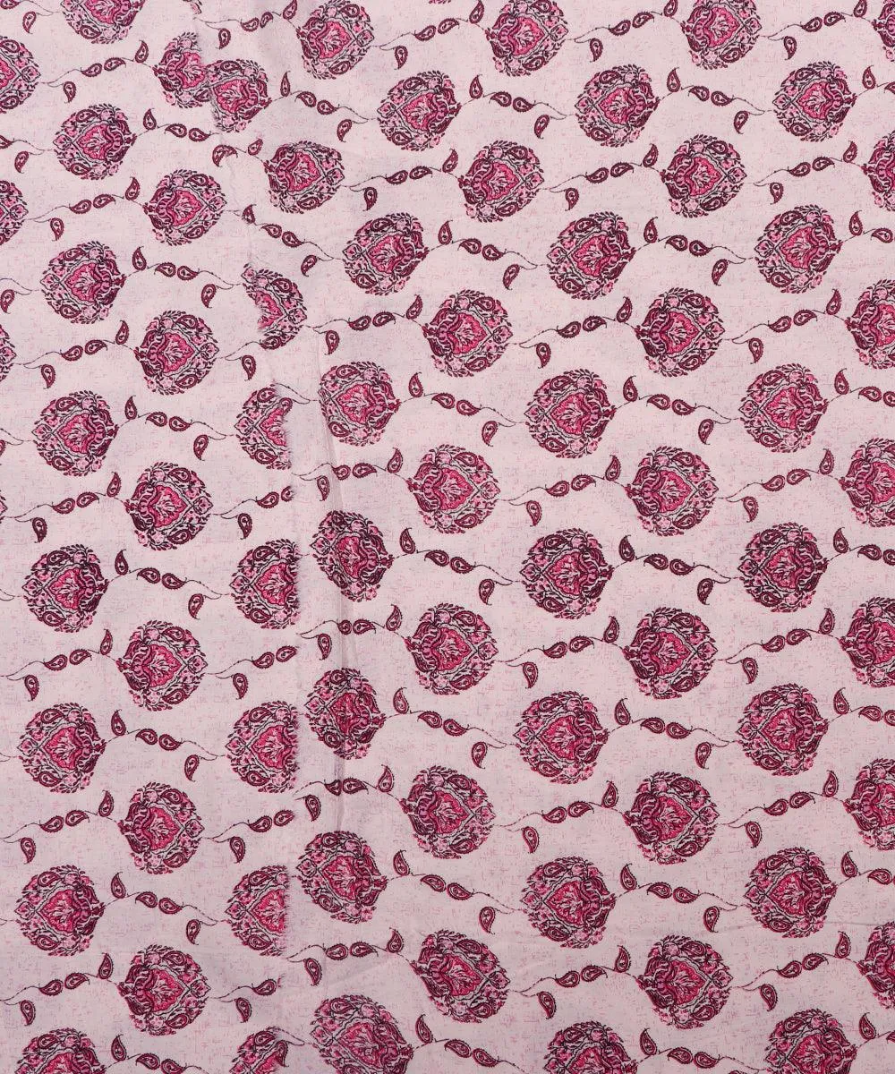 White Colour Floral Print Slub Cotton Fabric