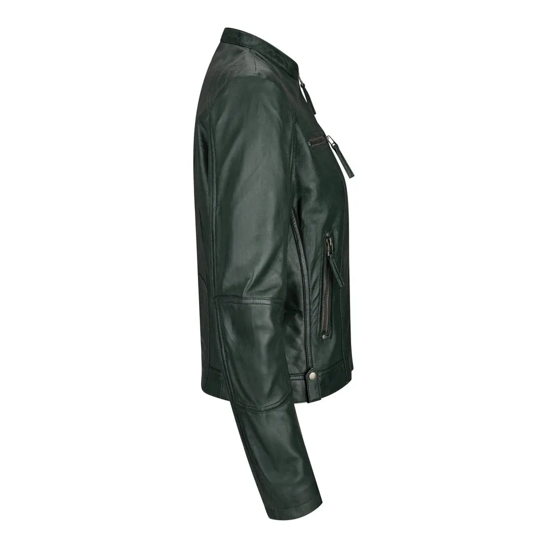 Women's Leather Jacket Short Fitted With Chinese Collar