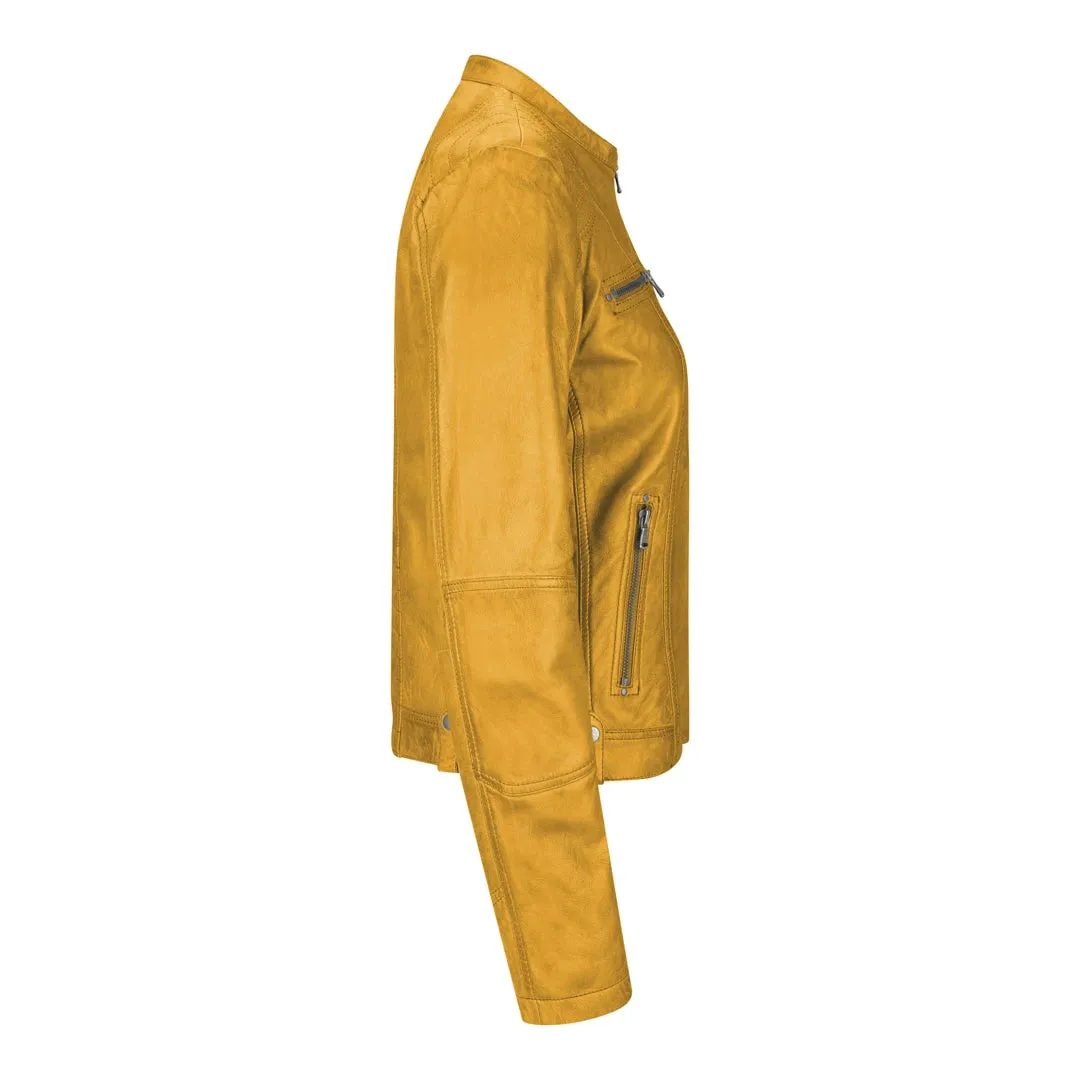 Women's Leather Jacket Short Fitted With Chinese Collar